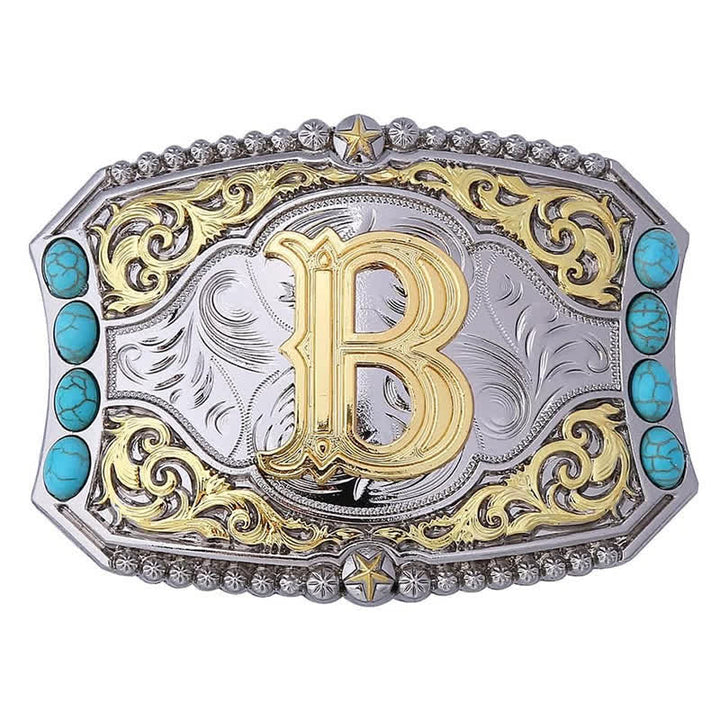 Cintura in pelle con fibbia decorativa con lettera iniziale turchese fai da te - B - Senza cintura - image 4