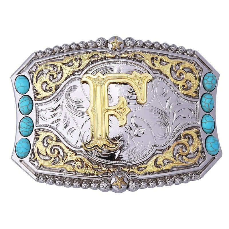 Cintura in pelle con fibbia decorativa con lettera iniziale turchese fai da te - F - Senza cintura - image 8