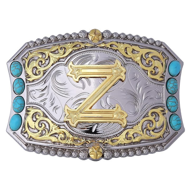 Cintura in pelle con fibbia decorativa con lettera iniziale turchese fai da te - Z - Senza cintura - image 25