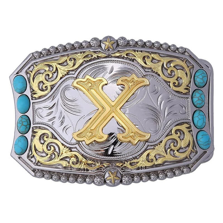 Cintura in pelle con fibbia decorativa con lettera iniziale turchese fai da te - X - Senza cintura - image 23