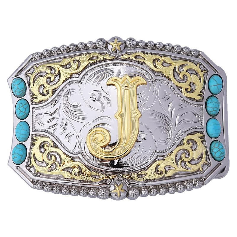 Cintura in pelle con fibbia decorativa con lettera iniziale turchese fai da te - J - Senza cintura - image 12