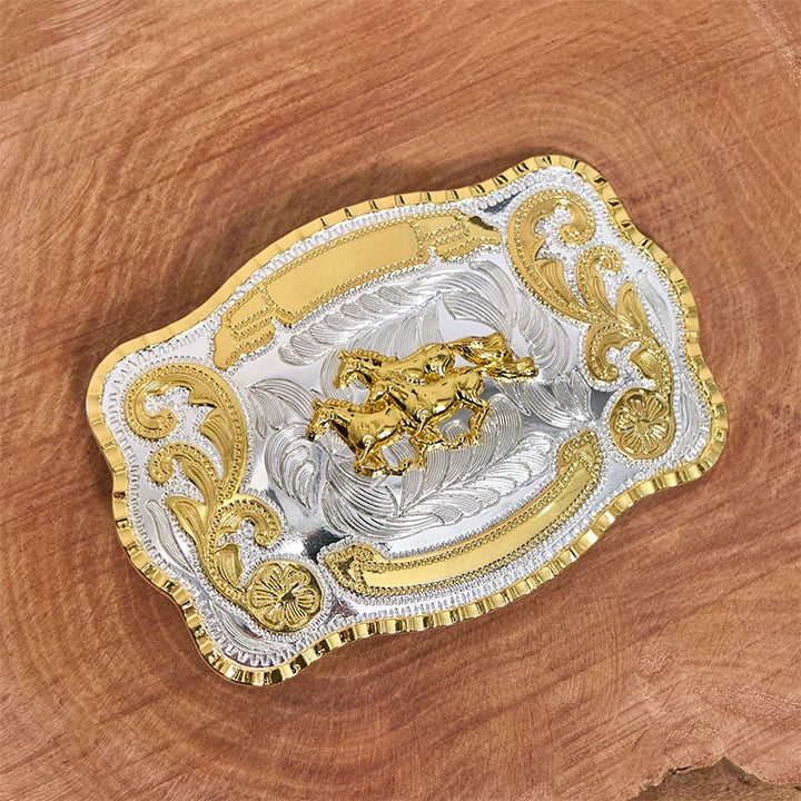 Cintura in pelle con fibbia da cowboy fai da te con tre cavalli al galoppo - image 2