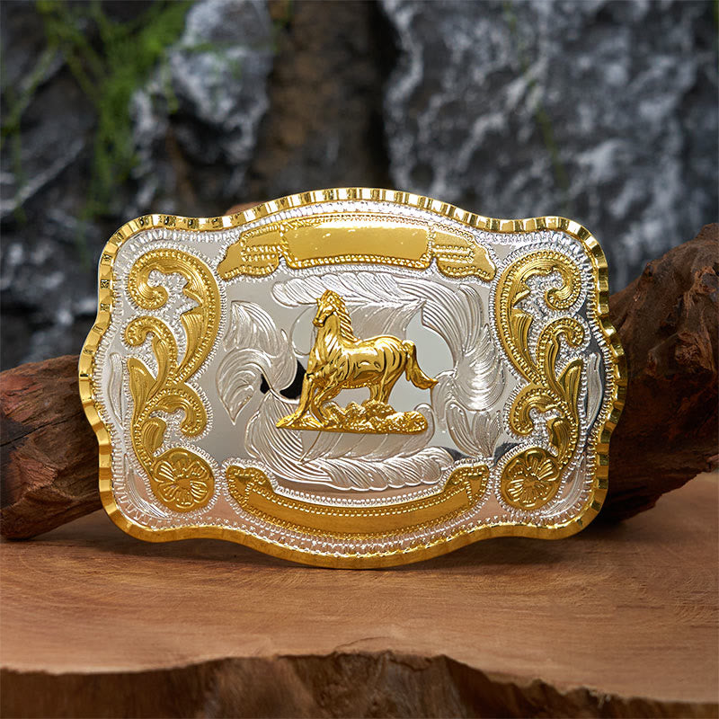 Cintura in pelle con fibbia da cowboy fai da te a forma di cavallo dorato galante - Cavallo galante - Senza cintura - Cintura non inclusa - image 0