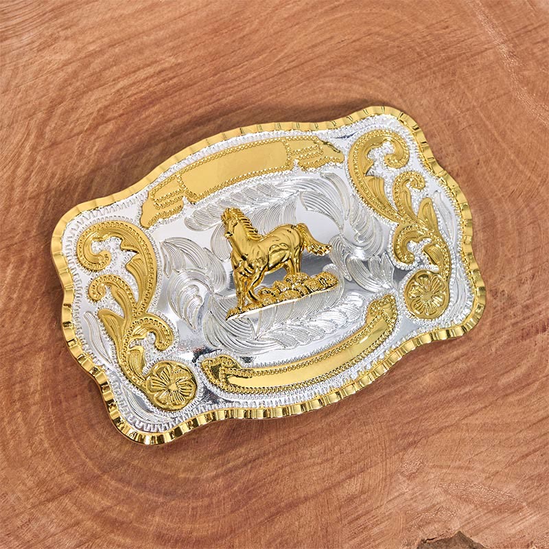 Cintura in pelle con fibbia da cowboy fai da te a forma di cavallo dorato galante - image 2