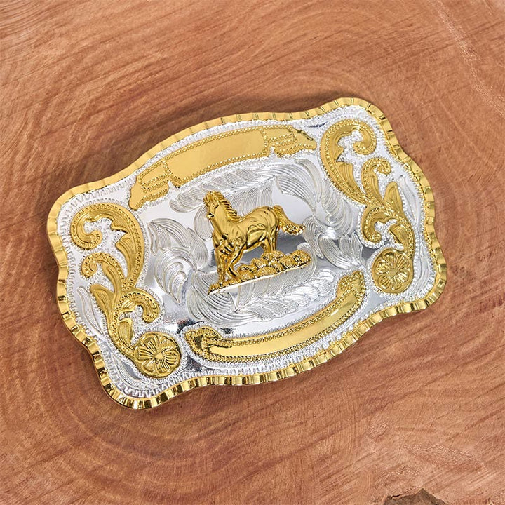 Cintura in pelle con fibbia da cowboy fai da te a forma di cavallo dorato galante - image 2