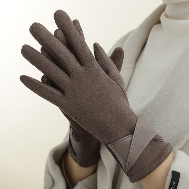 Guanti da donna in pelle scamosciata con fodera in pile caldo, tinta unita - image 7