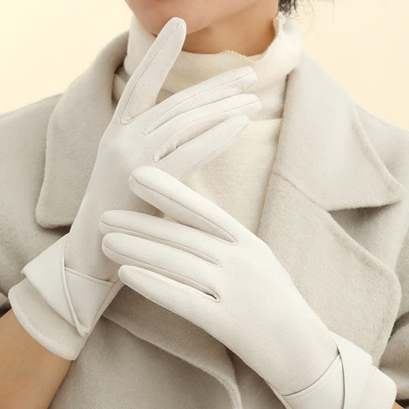 Guanti da donna in pelle scamosciata con fodera in pile caldo, tinta unita - Avorio - image 14