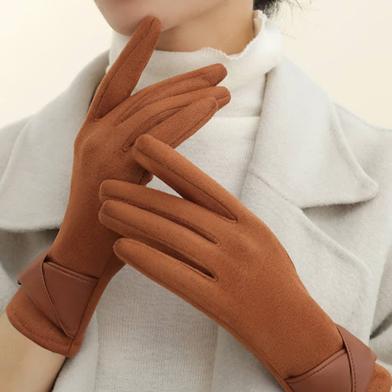 Guanti da donna in pelle scamosciata con fodera in pile caldo, tinta unita - image 11
