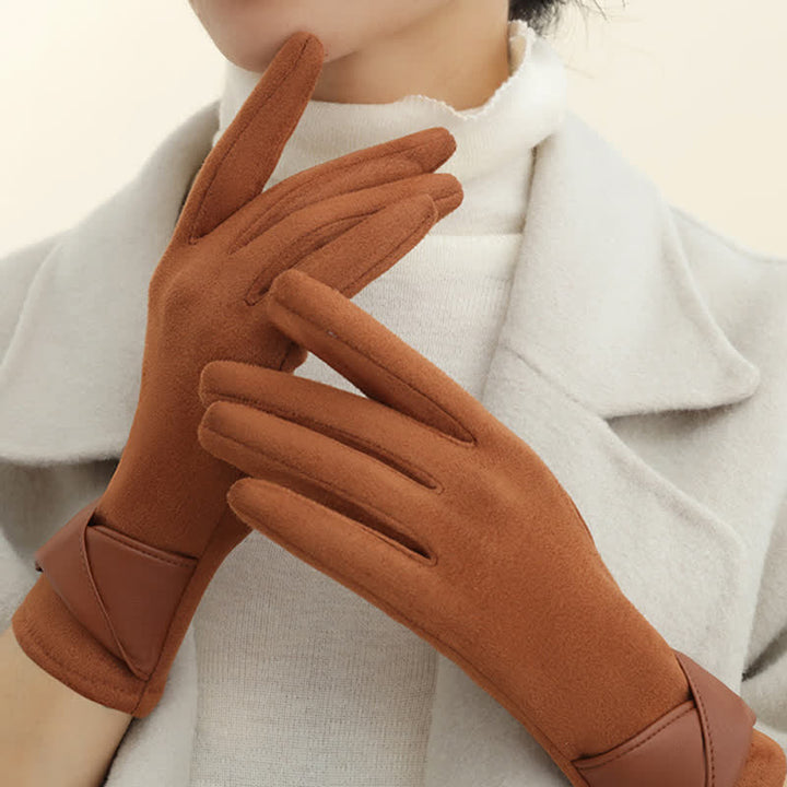 Guanti da donna in pelle scamosciata con fodera in pile caldo, tinta unita - image 11