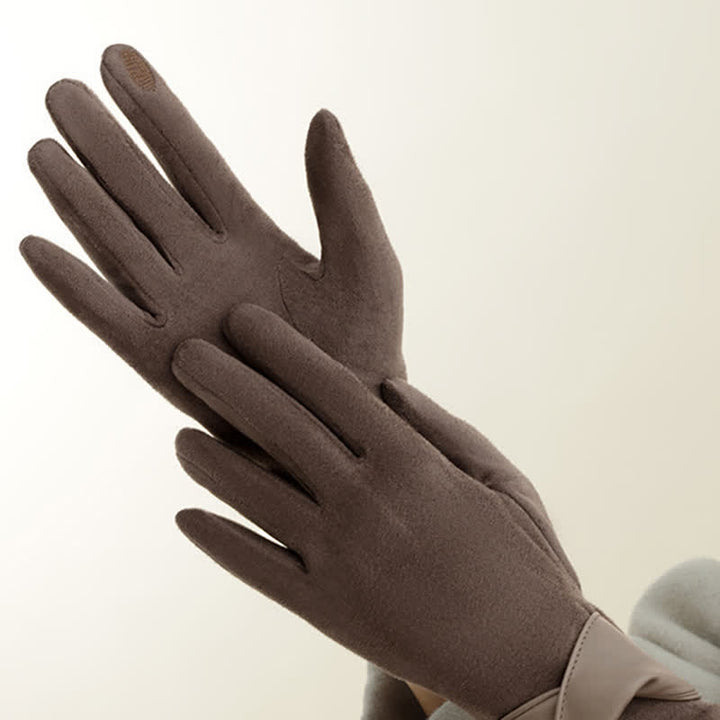 Guanti da donna in pelle scamosciata con fodera in pile caldo, tinta unita - image 8
