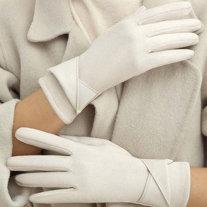 Guanti da donna in pelle scamosciata con fodera in pile caldo, tinta unita - image 16