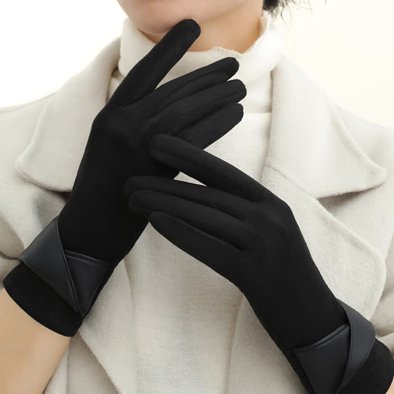 Guanti da donna in pelle scamosciata con fodera in pile caldo, tinta unita - image 19