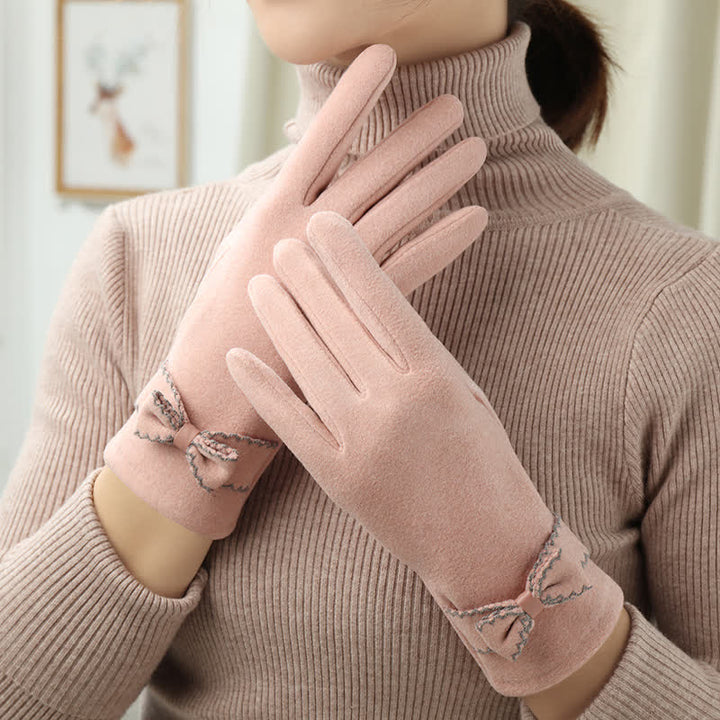 Guanti da donna con fiocco e dita intere - Rosa - image 16