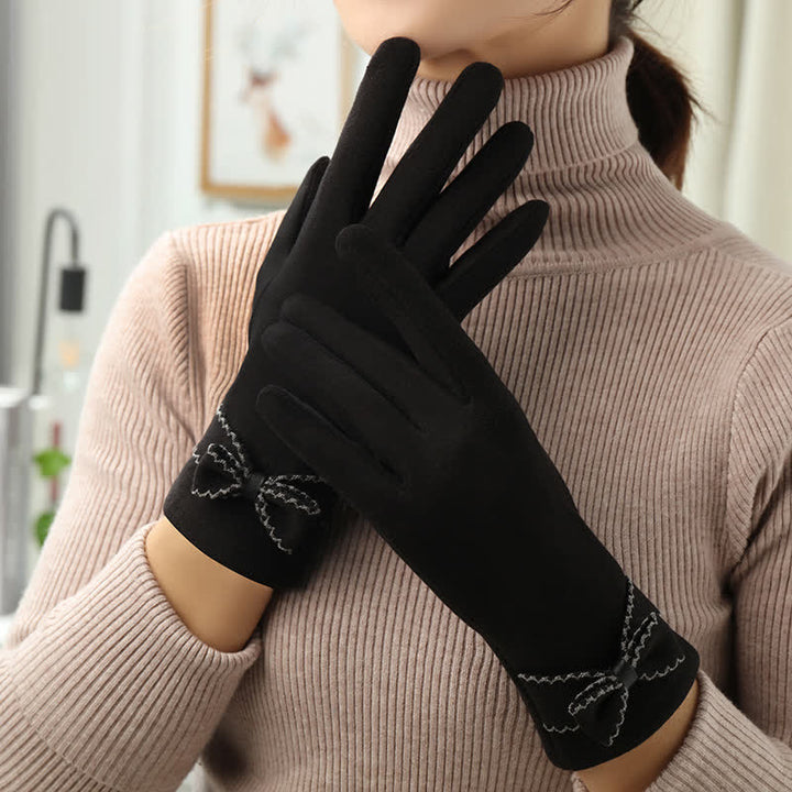 Guanti da donna con fiocco e dita intere - Nero - image 8