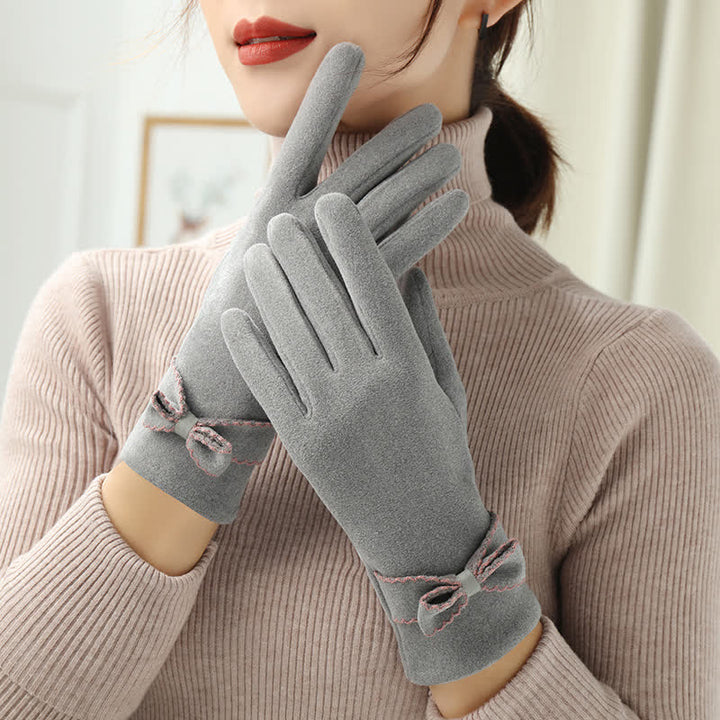 Guanti da donna con fiocco e dita intere - Grigio - image 13