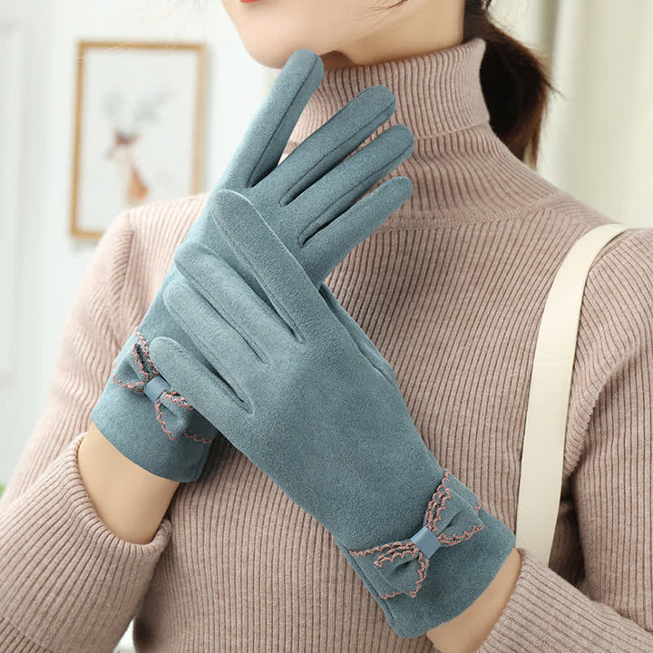 Guanti da donna con fiocco e dita intere - Lago Blu - image 10