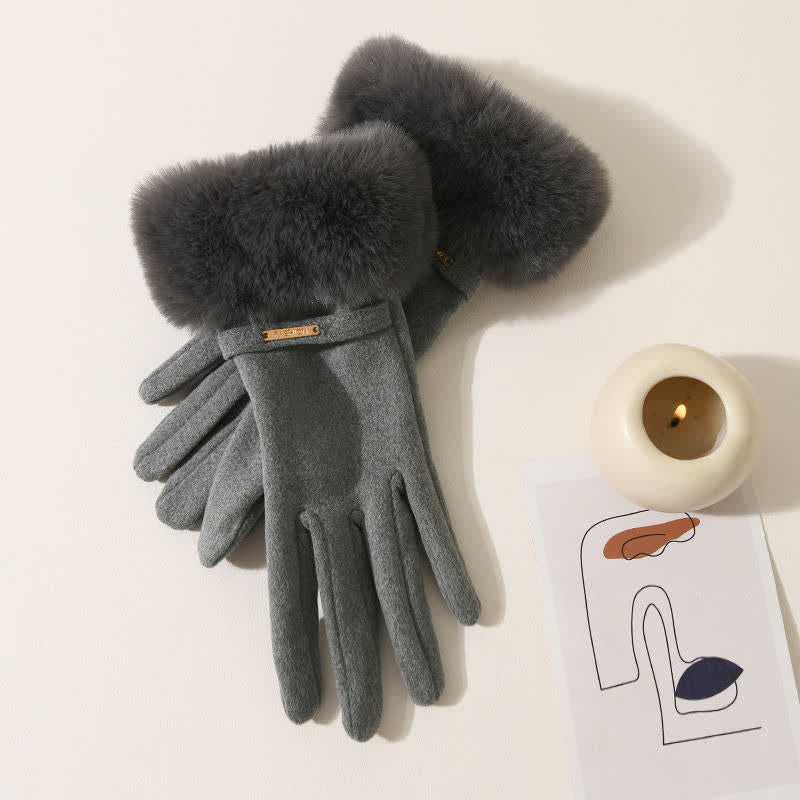 Guanti da donna caldi e soffici con touch screen e polso in peluche - Grigio - image 10