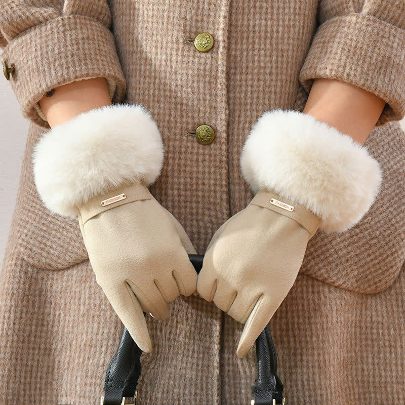 Guanti da donna caldi e soffici con touch screen e polso in peluche - image 1