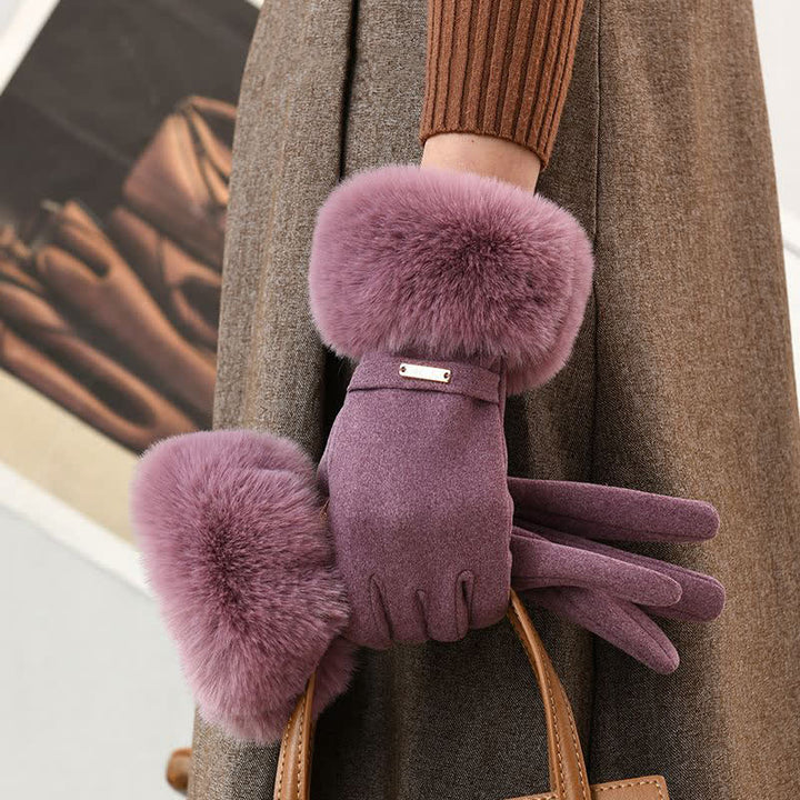 Guanti da donna caldi e soffici con touch screen e polso in peluche - Viola - image 5