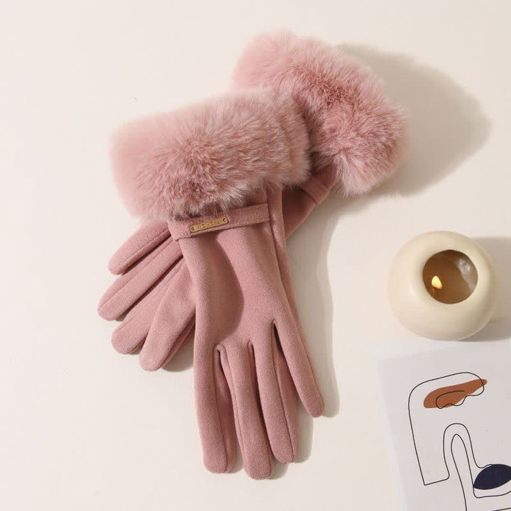 Guanti da donna caldi e soffici con touch screen e polso in peluche - Rosa - image 8