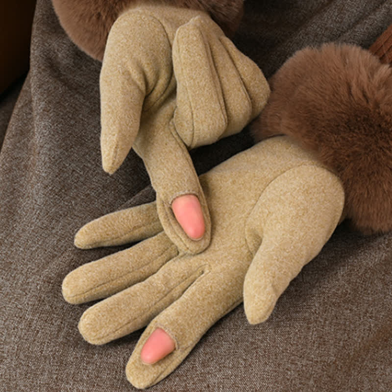 Guanti da donna caldi e soffici con touch screen e polso in peluche - image 4