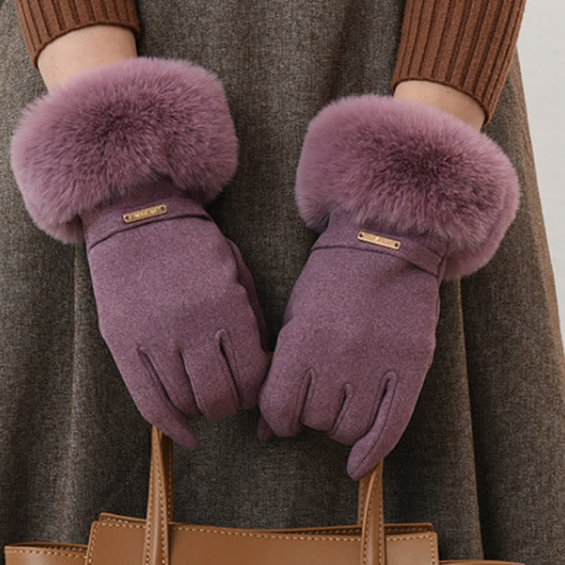 Guanti da donna caldi e soffici con touch screen e polso in peluche - image 6