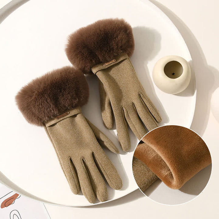Guanti da donna caldi e soffici con touch screen e polso in peluche - image 3