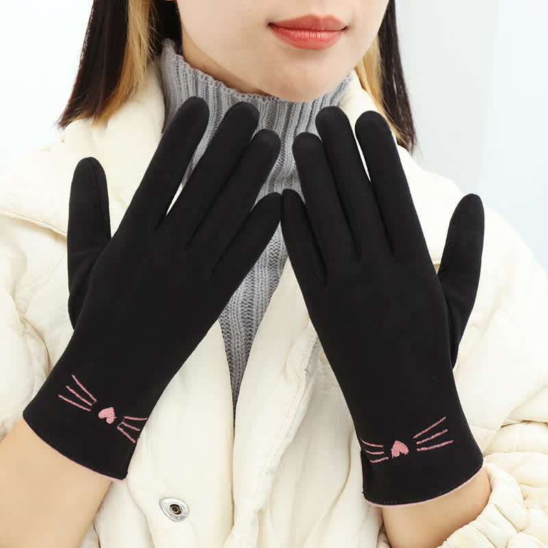 Guanti da donna con punta delle dita touch screen e ricamo di un simpatico gatto - image 10