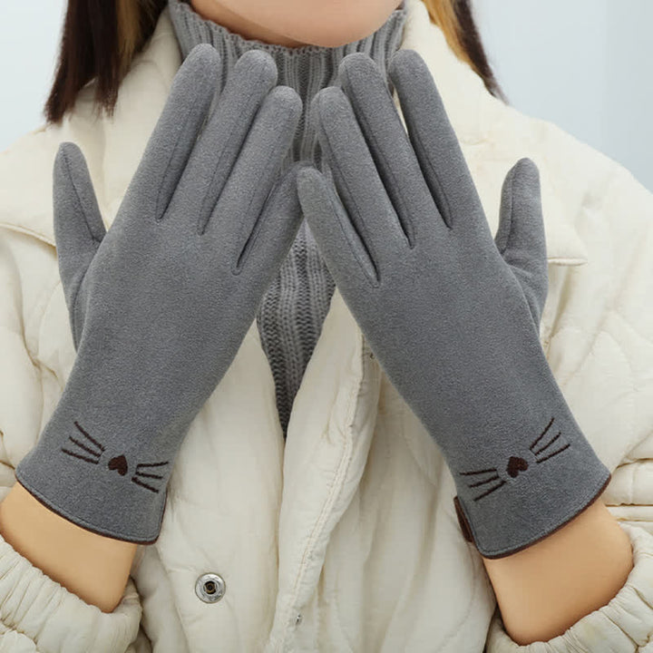 Guanti da donna con punta delle dita touch screen e ricamo di un simpatico gatto - image 4