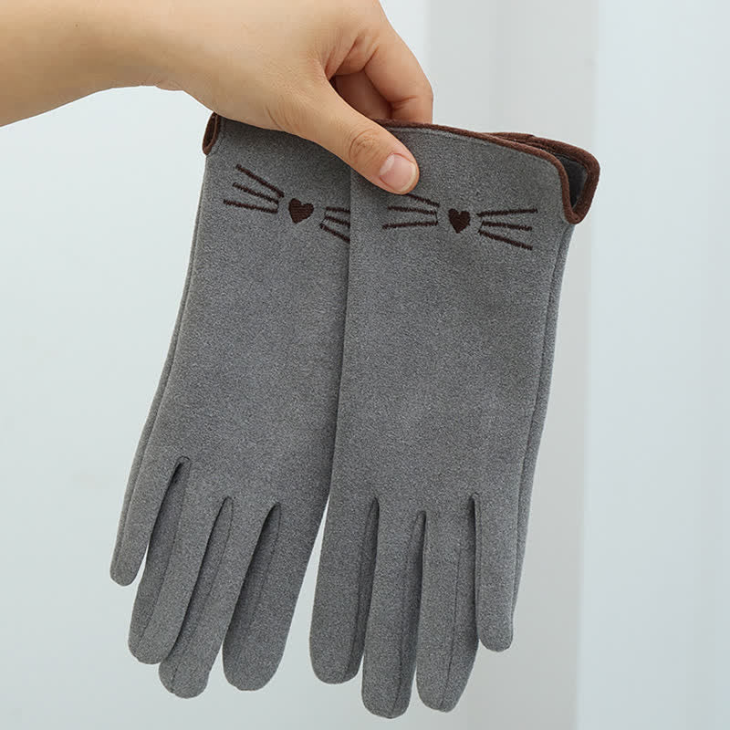 Guanti da donna con punta delle dita touch screen e ricamo di un simpatico gatto - image 7