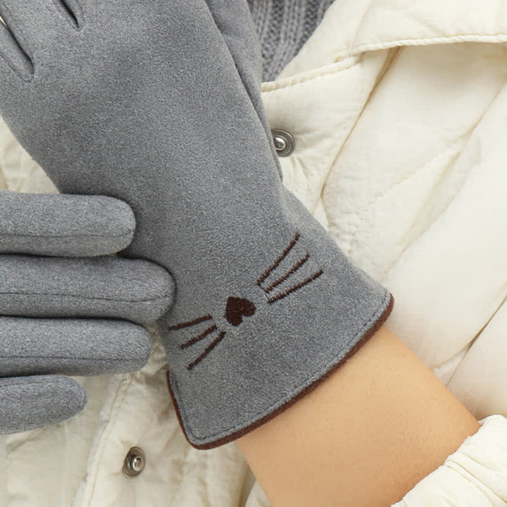 Guanti da donna con punta delle dita touch screen e ricamo di un simpatico gatto - image 5