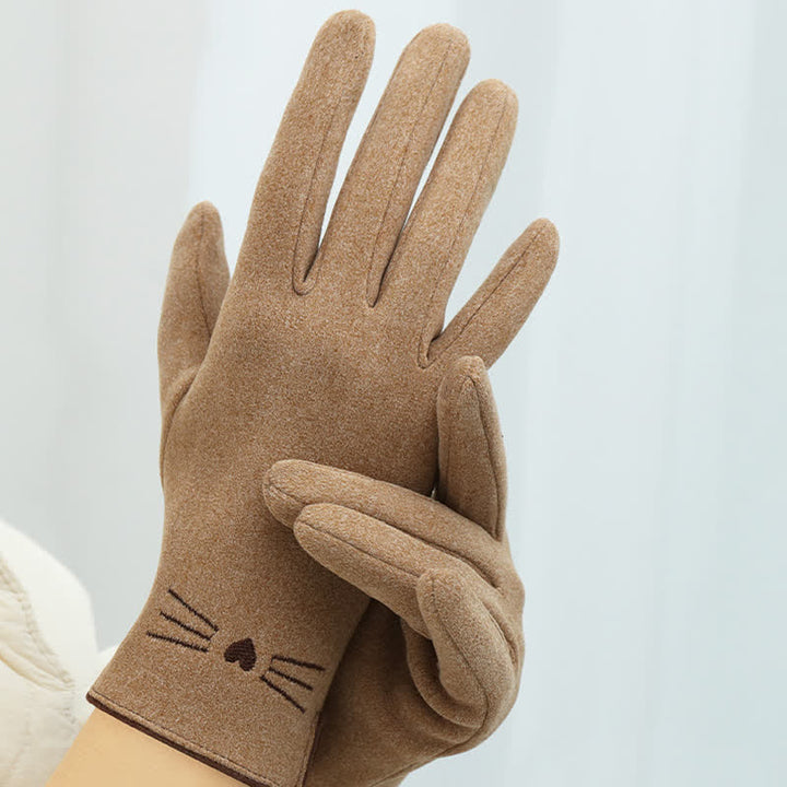 Guanti da donna con punta delle dita touch screen e ricamo di un simpatico gatto - image 2