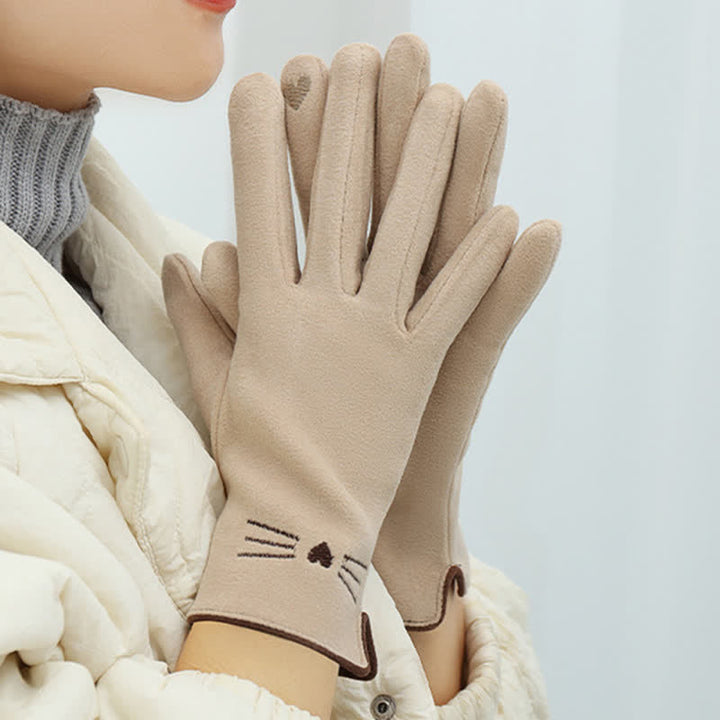 Guanti da donna con punta delle dita touch screen e ricamo di un simpatico gatto - image 12