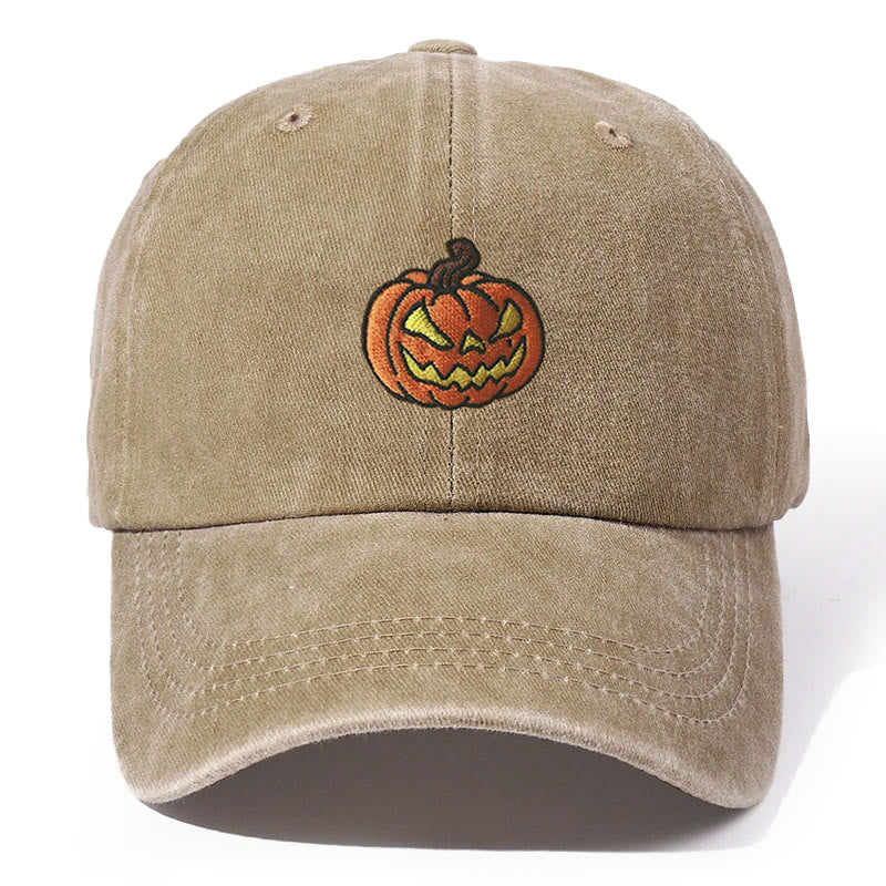 Cappello da baseball lavato con testa di zucca di Halloween ricamata - Cachi - Regolabile (21 5/8"-22 7/8") - image 7