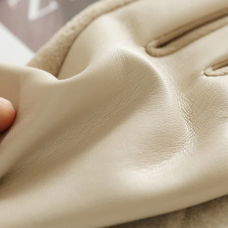 Guanti invernali eleganti in pelle scamosciata con fibbia in metallo da donna - image 7