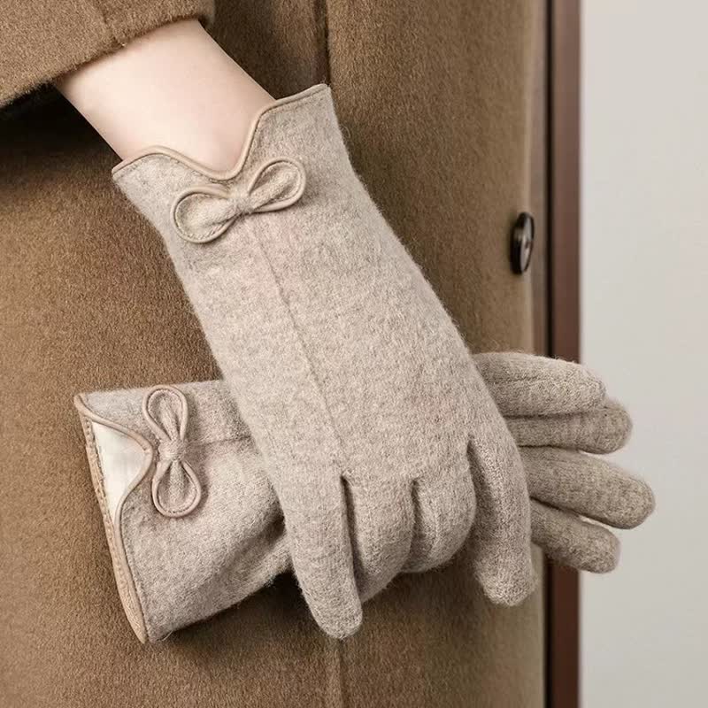 Guanti da donna con fiocco e cuore - Cachi - image 0