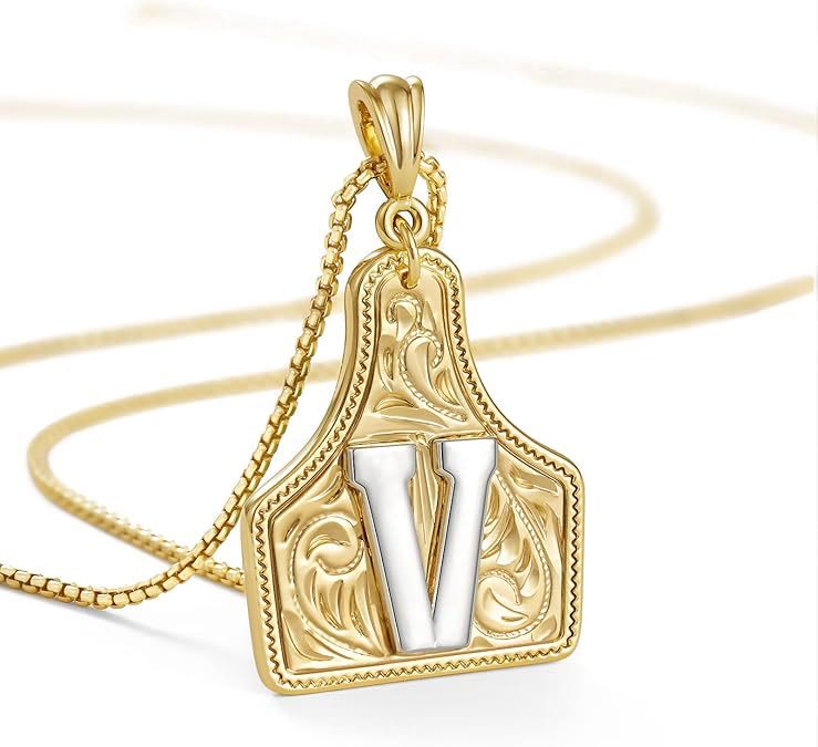 Collana con ciondolo in rilievo con lettera dorata alla moda - V - image 24