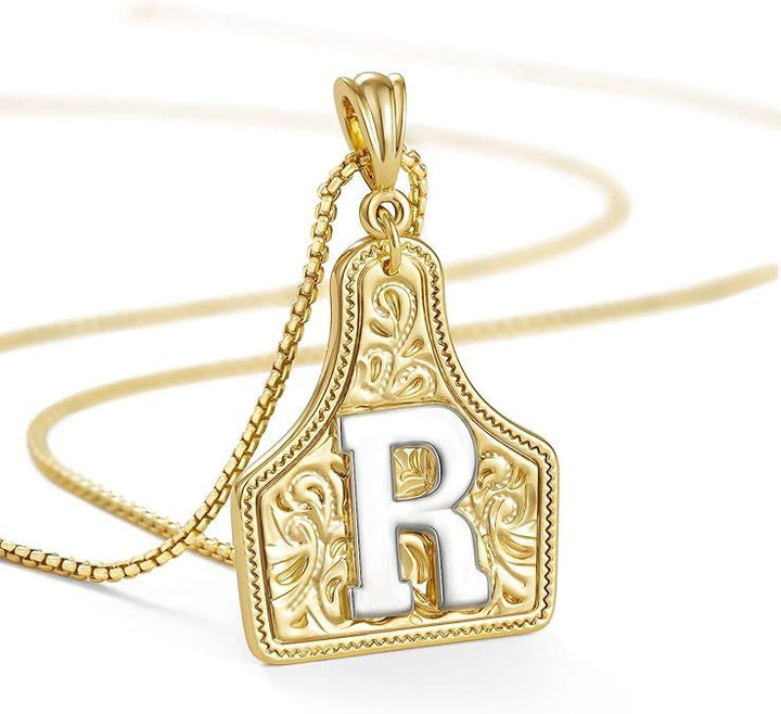 Collana con ciondolo in rilievo con lettera dorata alla moda - R - image 20