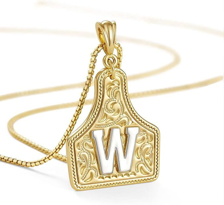 Collana con ciondolo in rilievo con lettera dorata alla moda - W - image 25