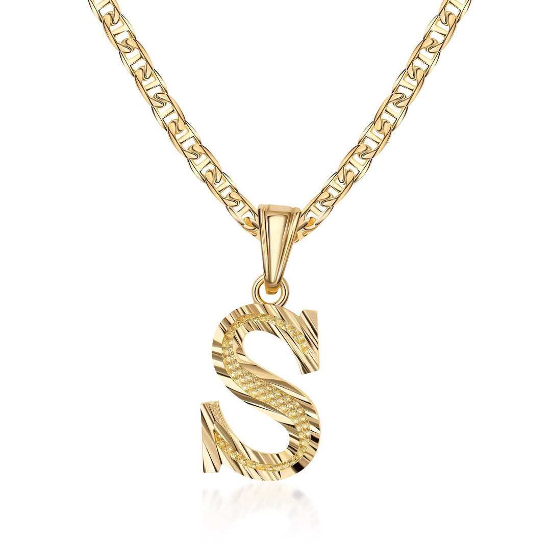 Collana con ciondolo a forma di lettera dorata semplice e nobile - S - image 0