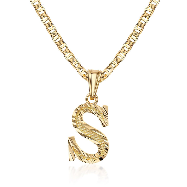 Collana con ciondolo a forma di lettera dorata semplice e nobile - S - image 0