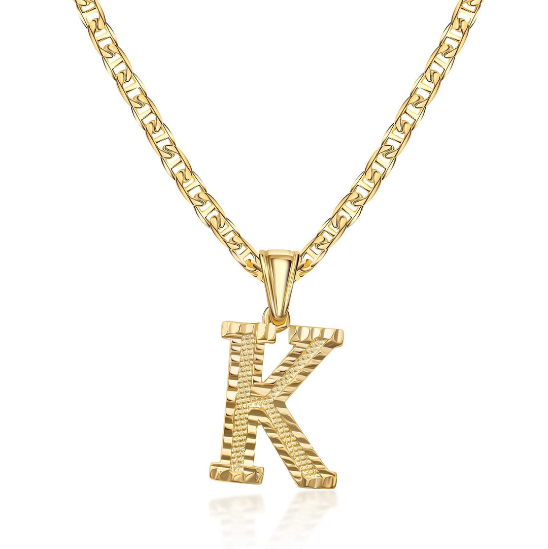 Collana con ciondolo a forma di lettera dorata semplice e nobile - K - image 12