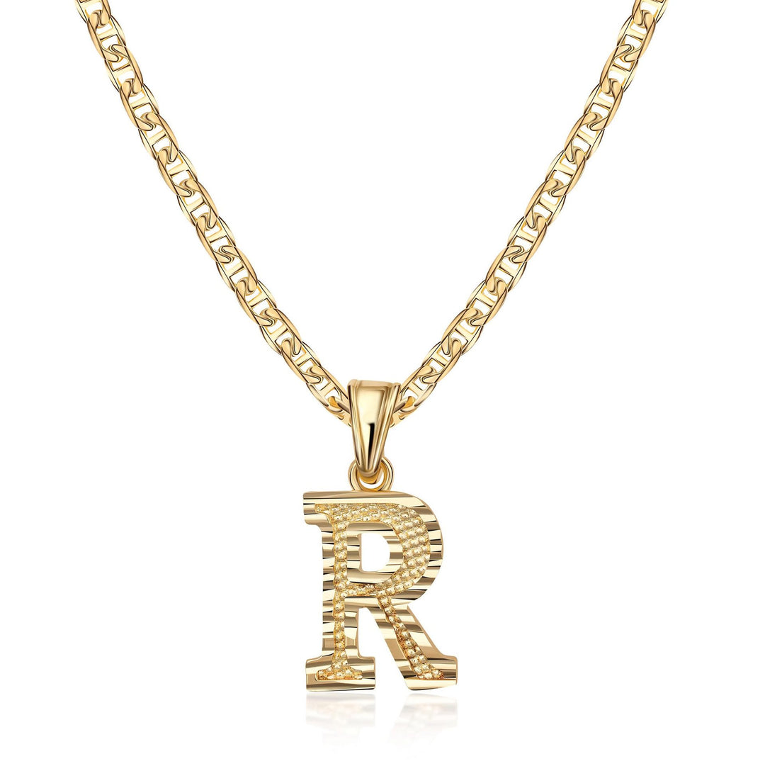 Collana con ciondolo a forma di lettera dorata semplice e nobile - R - image 19