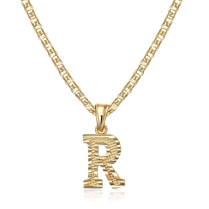 Collana con ciondolo a forma di lettera dorata semplice e nobile - R - image 19