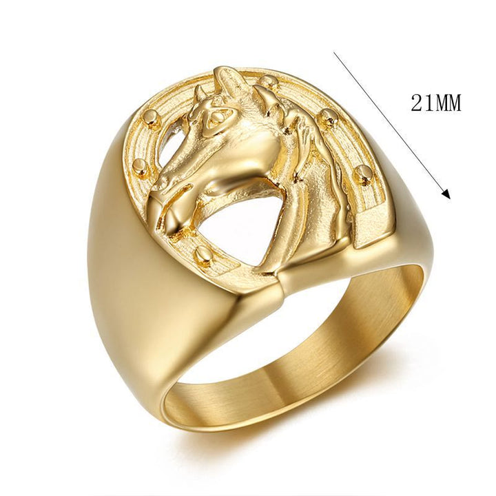 Anello personalizzato in stile western con testa di cavallo dorata - image 3