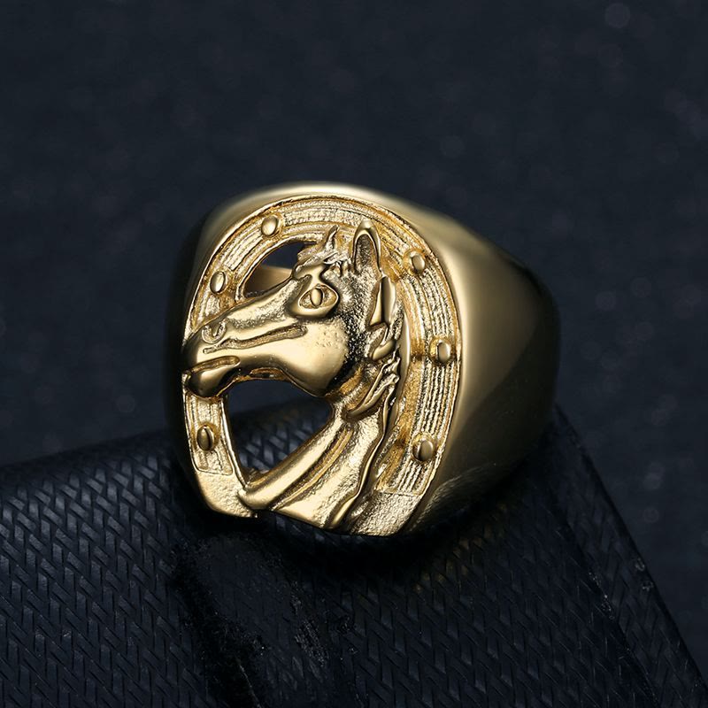 Anello personalizzato in stile western con testa di cavallo dorata - Testa di cavallo dorata - image 0