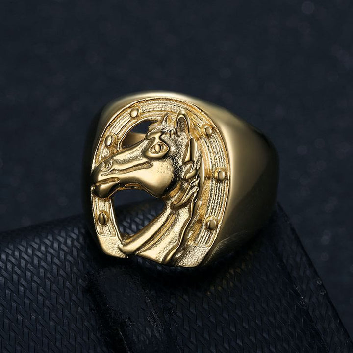 Anello personalizzato in stile western con testa di cavallo dorata - Testa di cavallo dorata - image 0