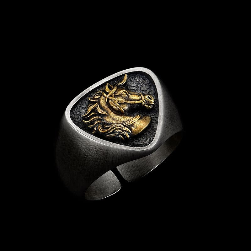 Anello vintage con testa di cavallo 3D in stile western - Testa di cavallo - image 0