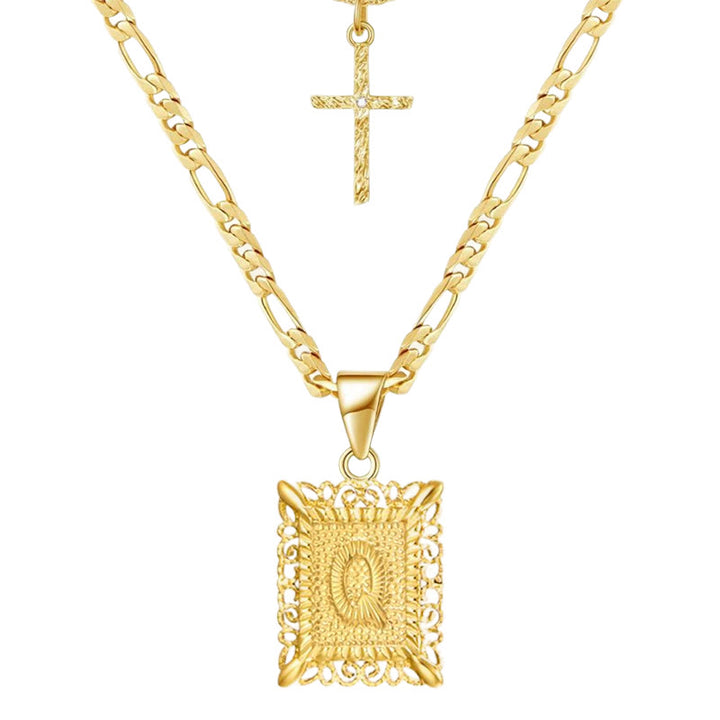 Collana con doppia catena cava con lettera quadrata dorata e croce - Q - image 19
