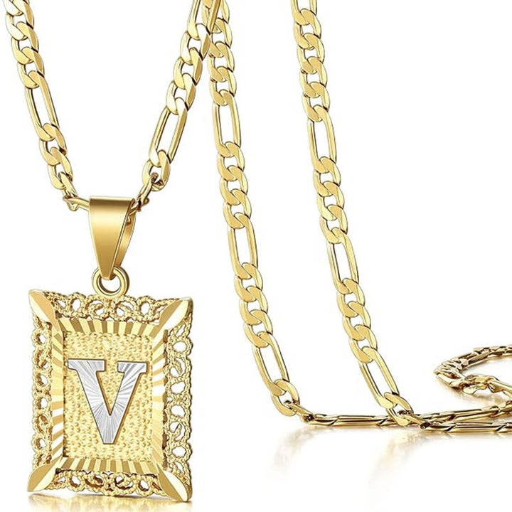Collana dorata con lettera cava quadrata squisita - V - image 25